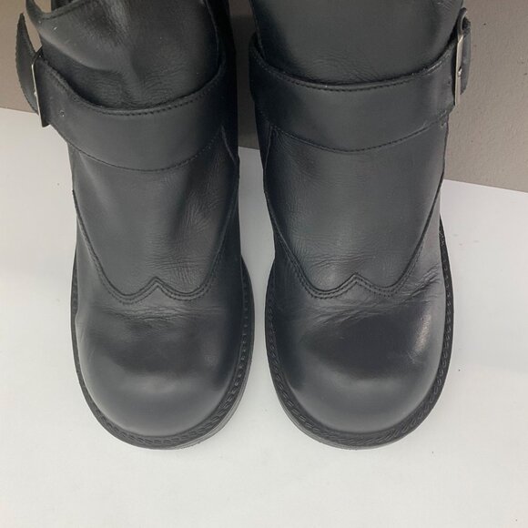 9&Co. Womens 9.5 Black Leather Chunky Ankle Boots Wingtip Buckle Goth Grunge - Picture 11 of 12